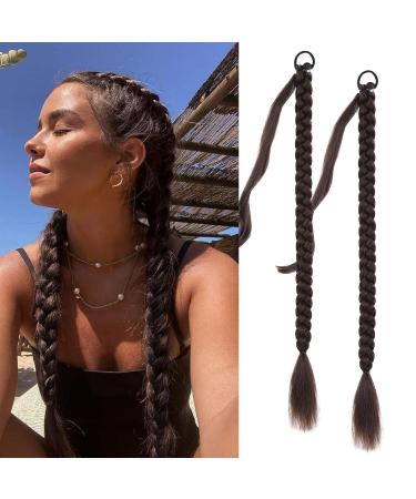 Fulang hair 2pcs braid ponytail extension braid with hair tie hair part for brilliant long ponytail art hair for women braided hair part (red -brown)