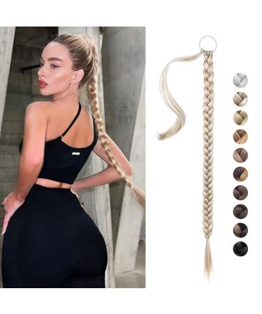 REECHO DIY Braid Ponytail Extension Long Straight Wrap Around Ponytail Hair Extensions Natural Soft Synthetic Hairpieces for Women - Light Blonde 150g 34Inch-150g Light Blonde
