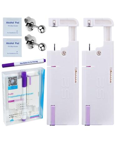 Firstomato 2PCS Disposable Ear Piercing Kit Ear Piercing Gun Self Use Ear Piercings Kit Cartilage Piercing Gun with Hypoallergenic Earrings(3mm Ball,Silver) 3.0mm Ball,Silver