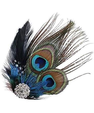 Feather Peacock Hair Clip Natural Feather Fascinator Barrette with Sparking Rhinestone  - Buy Online on SooperMarket.com