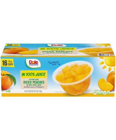 Dole Fruit Bowls, Diced Peaches, 16 Count, 4 Ounce Cups