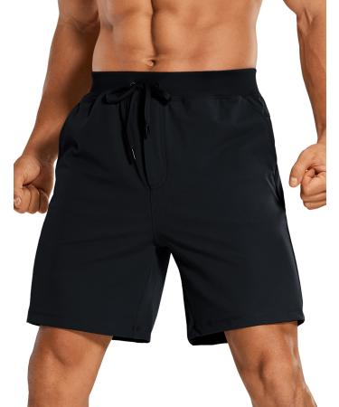 CRZ YOGA Men's Four-Way Stretch Workout Shorts - 7" Soft Durable Gym Athletic Running Hiking Shorts with Zip Pockets 7 inches Medium Black