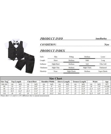 AmzBarley Baby Boys Tuxedo Rompers Suit | Formal Outfit for Kids | Gentleman Dress Shirt Pants Vest Bowtie | Black 1-2 Years - Buy Online on SooperMarket.com