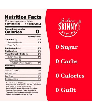 Jordan's Skinny Mixes Sugar-Free Syrup Raspberry Flavor Fruit Flavored Water Enhancer Drink Mix for Iced Tea Lemonade and More - Zero Calorie Flavoring - Keto Friendly - 750ml (25.4 Fl Oz) - Buy Online on SooperMarket.com