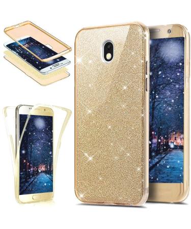 Uposao Samsung Galaxy J3 2017 J330 360 degrees shell silicone shell transparent glitter cell phone shell glossy glitter crystal rhinestone rhinestone cell phone case complete case full body protective cover front and r