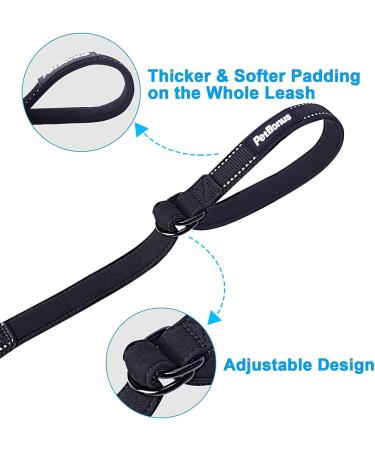 Petbonus Short Dog Leash & Safety Bracelet - Reflective Adjustable Soft Padded Handle - 2 Pack (Black & Red) for Extra Safety - Buy Online on SooperMarket.com