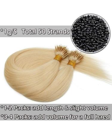 Nano Ring Hair Extensions 22inch 1g/s Pre Bonded 50g Nano Tip Bondings 100% Real Remy Human Hair #613 Bleach Blonde - Buy Online on SooperMarket.com