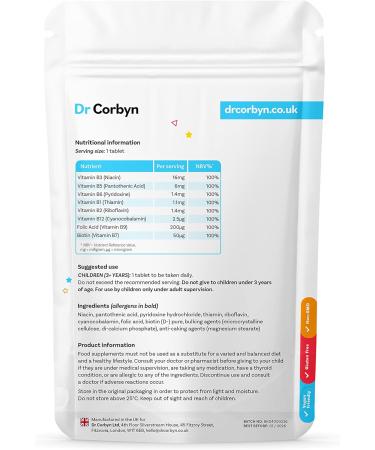 Dr Corbyn Kids' Vitamin B Complex - 120 Tablets | Complete B Vitamin Formula for Immunity, Growth & Development | Kid-Friendly & Fuss-Free | 120 Count Pack - Buy Online on SooperMarket.com