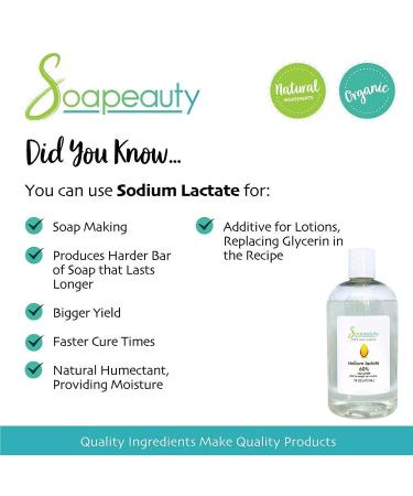 Sodium Lactate for Soap Making & Lotions | Organic 60% USP Pure Natural Preservative | 16 oz Harder Bar, Bigger Yield, Faster Cure Time, Moisture Boost - Buy Online on SooperMarket.com