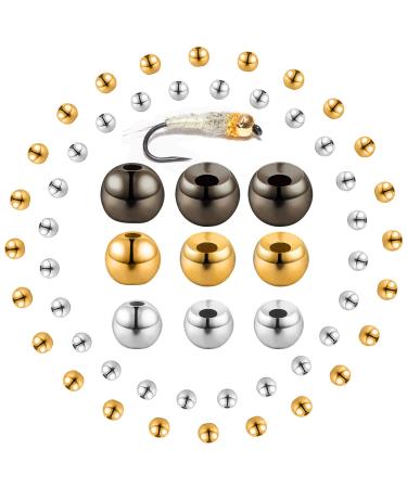 Skylety 120 Pieces Fly Tying Beads with a Plastic Box Tungsten Beads Round Ball Beads Head Ball Fly Tying Materials Black Nickel, Gold, Silver 3.0 mm, 2.5 mm, 2.0 mm