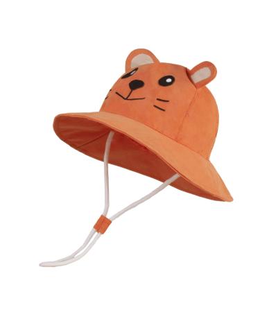 LANGZHEN Beach Sun Protection Hat for Baby Girls Adjustable Toddler Kids Hat Wide Brim Summer Play Hat with Chin Strap Orange - Tiger L