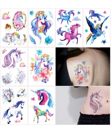 Oottati 8 Sheets Temporary Tattoo Stickers Arm Leg Fake  Hand Paint Fairy Tales Horse Wing Unicorn Pegasus for Women