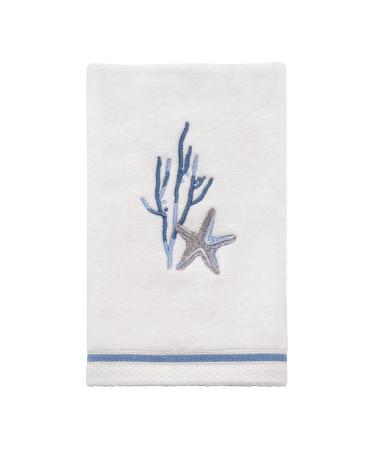 Avanti Linens - Fingertip Towel, Soft & Absorbent Cotton Towel (Abstract Coastal Collection) White/Blue Embroidered Fingertip Towel