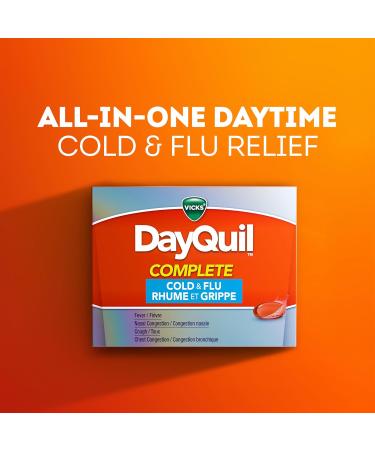 Vicks DayQuil COMPLETE Cold and Flu LiquiCaps Medicine Non-Drowsy Daytime Multi-Symptom Relief for Cough Congestion Fever Sore Throat Pain 24 Count 24 Count (Pack of 1) - Buy Online on SooperMarket.com