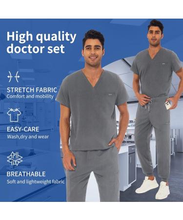 VIAOLI Men's Athletic Scrub Set - V-Neck Top & Jogger Pants - Grey Large - Buy Online on SooperMarket.com