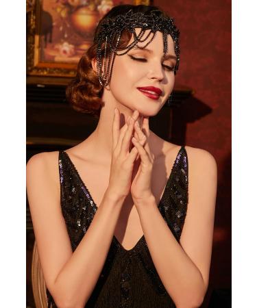 BABEYOND 1920s Flapper Chain Headband for Women in Black - Great Gatsby Style - Buy Online on SooperMarket.com