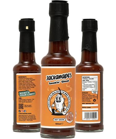 Smokin Ghost Hot Sauce by Jackanapes 150ml - Very Hot Vegan Barbecue Chilli Sauce Made with Ghost Peppers - Made in the UK - Buy Online on SooperMarket.com