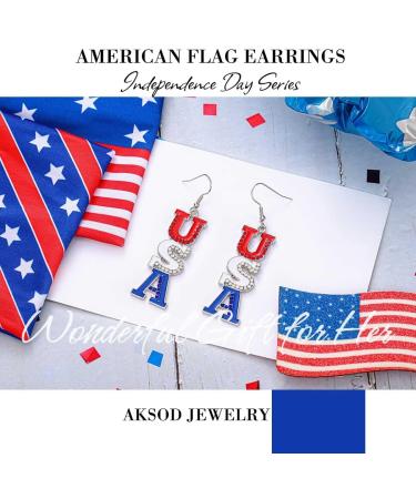 Independence Day Earrings - Sparkly Rhinestone American Flag Dangle Earrings for 4th of July - Patriotic Jewelry for Women - Buy Online on SooperMarket.com