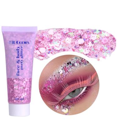 Body Face Glitter Gel 50ml Mermaid Sequins Sparkling Chunky Body Lotion Glitter Liquid Shimmer Eyeshadow Chunky Glitter for Cosmetic Face Hair Lip Nail Christmas Festival Party (Colour 4 Pink)