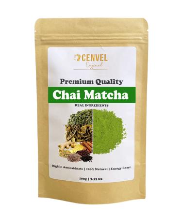 CENVEL Chai Matcha Green Tea Powder | Premium Grade | Use for Drinking Cooking Baking Smoothie | Increase Energy - Boost Metabolism - Improve Mental Focus | Vegan & Vegetarian Friendly (100g)