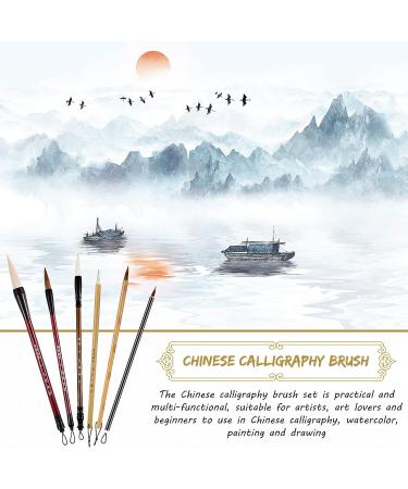 6-Piece Chinese Calligraphy Brush Set with Roll-Up Holder - Ideal for Painting, Writing, Watercolor, Sumi, Kanji Art - Buy Online on SooperMarket.com