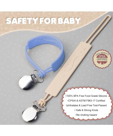 Pacifier Clip for Boys Girls - MORIBOX Silicone Paci Clip with Teething Relief - 2 Pack (P-Beige&Blue) - Buy Online on SooperMarket.com