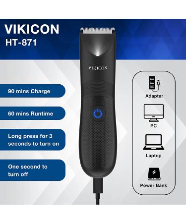 VIKICON Electric Body Trimmer & Shaver for Men - Pubic Hair Groomer with Ceramic Blade, Waterproof, USB Charging - Black - Buy Online on SooperMarket.com