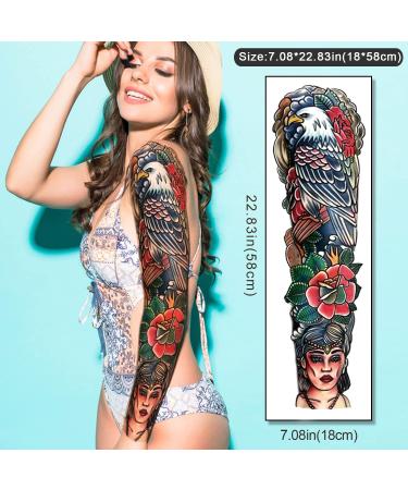 Classic Sailor Jerry Style Temporary Tattoo Sleeves - 55 Old School Stickers for Adults, Kids, Men, Women - American Traditional Flower Design - Buy Online on SooperMarket.com