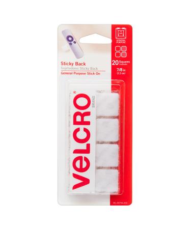VELCRO Brand Mounting Squares | Pack of 20 | 7/8 Inch White | Adhesive Sticky Back Hook and Loop Fasteners for Home Office or Crafting | Strong Secure Hold White 20Pk