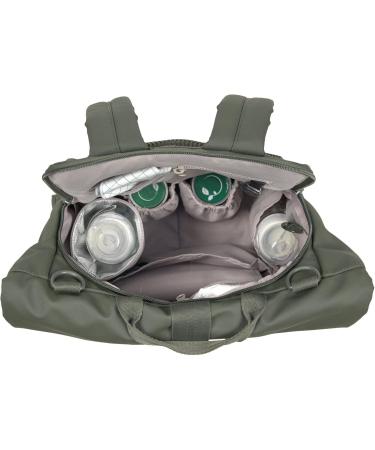 Eco-Friendly Casual Baby Changing Bag Backpack | Diaper Pad Stroller Attachment & Bottle Holder - GRE Rolltop Up in Olive - Buy Online on SooperMarket.com