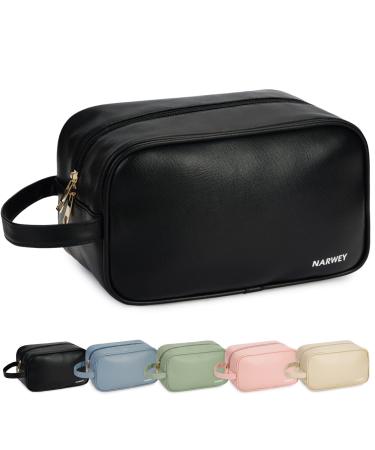 Travel Toiletry Vegan Leather Wash Bag for Women Traveling Dopp Kit Makeup Bag Organizer for Toiletries Accessories Cosmetics (P-Black)