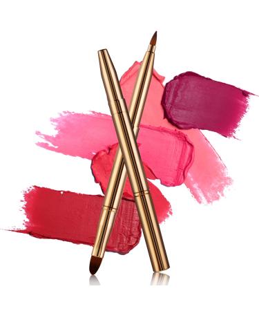 WLLHYF Dual-End Lip Brush Retractable Lip Makeup Brush Lipstick Eyeshadow Foundation Makeup Brush for Women Girls(Gold)