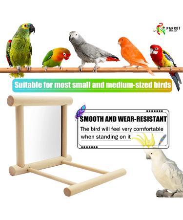 Blessed Family Bird Parakeet Mirror - Wooden Perch Stand and Swing Toy for Parrot Cage - Parakeet Accessories for Various Bird Species - 1 Piece - Buy Online on SooperMarket.com