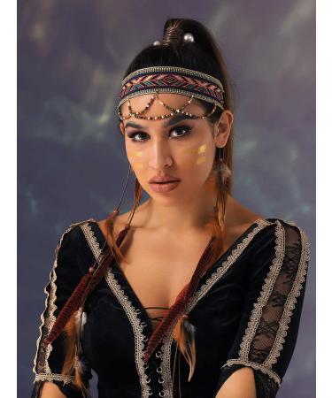 CAKURE Feather Headband Sequin Gypsy Indian Boho Hair Chain for Women and Girls (Type B) - Buy Online on SooperMarket.com