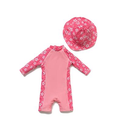 BONVERANO Baby Girls Swimsuit Toddler Bathing Suit Long-Sleeve Zipper One Piece Swimwear with UPF 50+ Sun Protection 18-24 Months Sakura