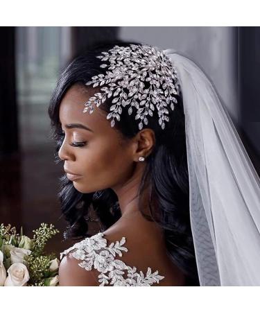AMORARSI Rhinestone Leaf Wedding Hair Piece - Crystal Hair Accessories for Bride and Bridesmaids (Silver) - Buy Online on SooperMarket.com