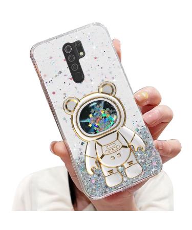 Tivenfezk Nadoli for Xiaomi Redmi 9 Treibsand B r Astronaut Hidden Stand Shell caricature glitter astronaut stand Soft silicone bling cell phone case.