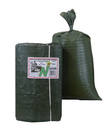 UpNorth Sandbags - Qty of 20 - Empty Woven Polypropylene Sand Bags w/Ties, w/UV Protection size: 14" x 26", color: Military Green 20 BAGS Green