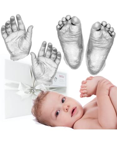 BabyRice Large Baby Hand and Foot Casting Kit Boxed Includes Metallic Paint (Silver)