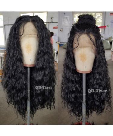 QD-Tizer Loose Curly Synthetic Lace Front Wig for Black Women - Long Black Curly Hair with Baby Hair, Heat Resistant, 180% Density - Buy Online on SooperMarket.com