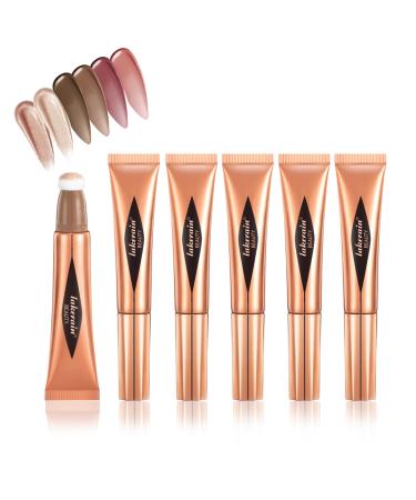 Joyeee 6 Pcs Liquid Contour Wand Shimmer Blush Highlighter Contour Stick with Cushion Applicator Blendable Travel Friendly Multifunctional Face Beauty Combination for Shaping & Glowing Effect#1 Jomultistick015