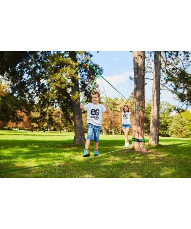 60ft Slackline Kit with Training Line, Tree Protectors, High Grade Ratchet, Arm Trainer, Instruction Booklet, Carry Bag - Green | Perfect Slackline Set for Kids and Adults - Buy Online on SooperMarket.com