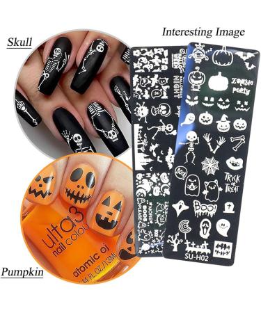healthGUO Nail Art Stamping Plate Stamper Sponge Pen Halloween Pumpkin Bats Image Nail Polish Template Stamp Stencil Tools Kit 6 - Buy Online on SooperMarket.com