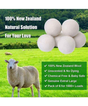 Organic Wool Dryer Balls XL 6-Pack | Natural Reusable Fabric Softener | Eco-Friendly Baby Safe Anti-Static | Chemical Free Energy Saving Laundry Solution - Buy Online on SooperMarket.com