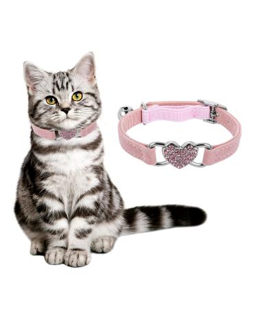 Cobee Bling Heart Cat neck band with bell adjustable kitten neck band with seat belt rhinestone pet collapse for small cats and dogs (pink) (pink) (pink)