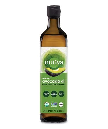 Nutiva Organic Steam-Refined Avocado Oil, 100% Pure, 24 Fl Oz Glass, USDA Organic, Non-GMO, Whole 30 Approved, Keto, Paleo, High-Heat Oil with Neutral Flavor and Aroma for Cooking & Frying 24 Fl Oz (Pack of 1)