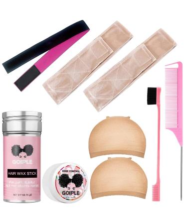 9 PCS Wig Kit for Lace Front Wigs  Hair Wax Stick Lace Melting Elastic Band for Wigs  Wig Grip Bands Wig Caps No Slip for Wigs Tan  Edge Control Wax Edge Brush Hair Comb for Wig Nature Hair (Beige) wig kit-beige-9pcs