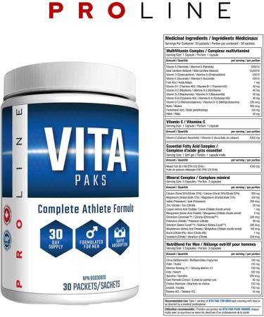 Pro Line Vita-Paks for Men | Complete Athlete Formula in 1 Pack | Multi Minerals Omega 3 Essential Fatty Acids Greens Super Foods High-Potency Vitamin B Complex Vitamin C Complex | 60 Packets (Pack of 2) 30 count (Pack of 2) - Buy Online on SooperMarket.com