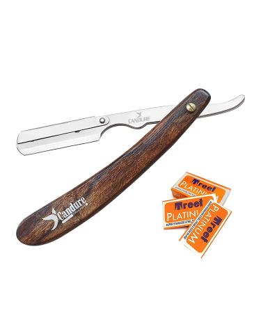 Shop Candure Men's Razor - Professional Stainless Steel Razor with Wooden Handle & 10 Extra Sharp Blades for Precision Beard Shaping - 13cm - Buy Online on SooperMarket.com