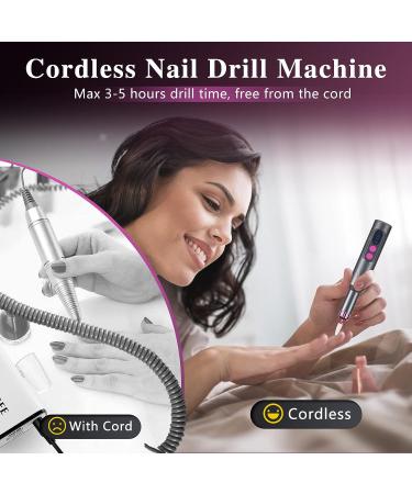 Portable Cordless Electric Nail Drill - Rechargeable Machine for Acrylic, Gel, and Natural Nails - Manicure Pedicure Tool in Gray - Buy Online on SooperMarket.com